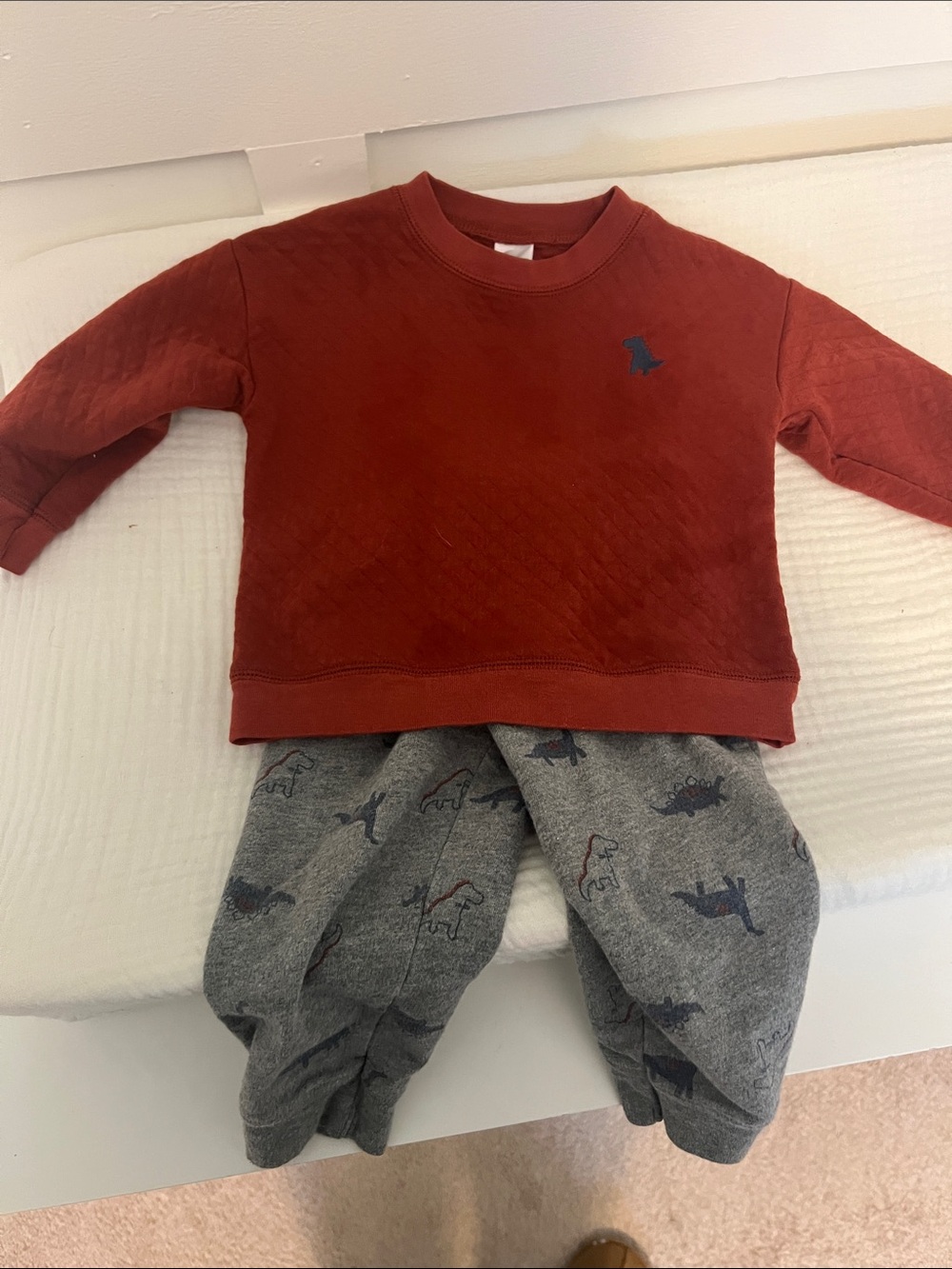 Carter's Rust Red Crewneck with Gray Dino Joggers